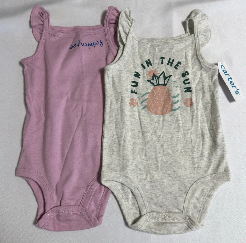 Carter's Baby Girls 2pc Sleeveless Bodysuit Set Size 18 Months Purple Grey